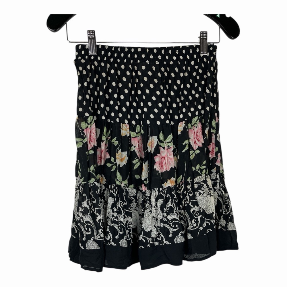 Womens Floral Sheer Tiered Mini Skirt Cottagecore Feminine Flowy Lightweight - Picture 3 of 4